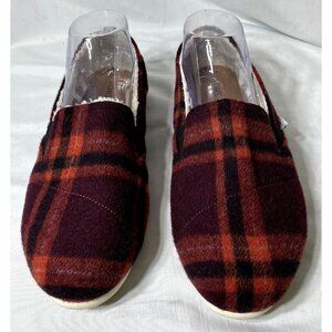 Toms Red Black Buffalo Plaid Slip On Shoes Women's 10